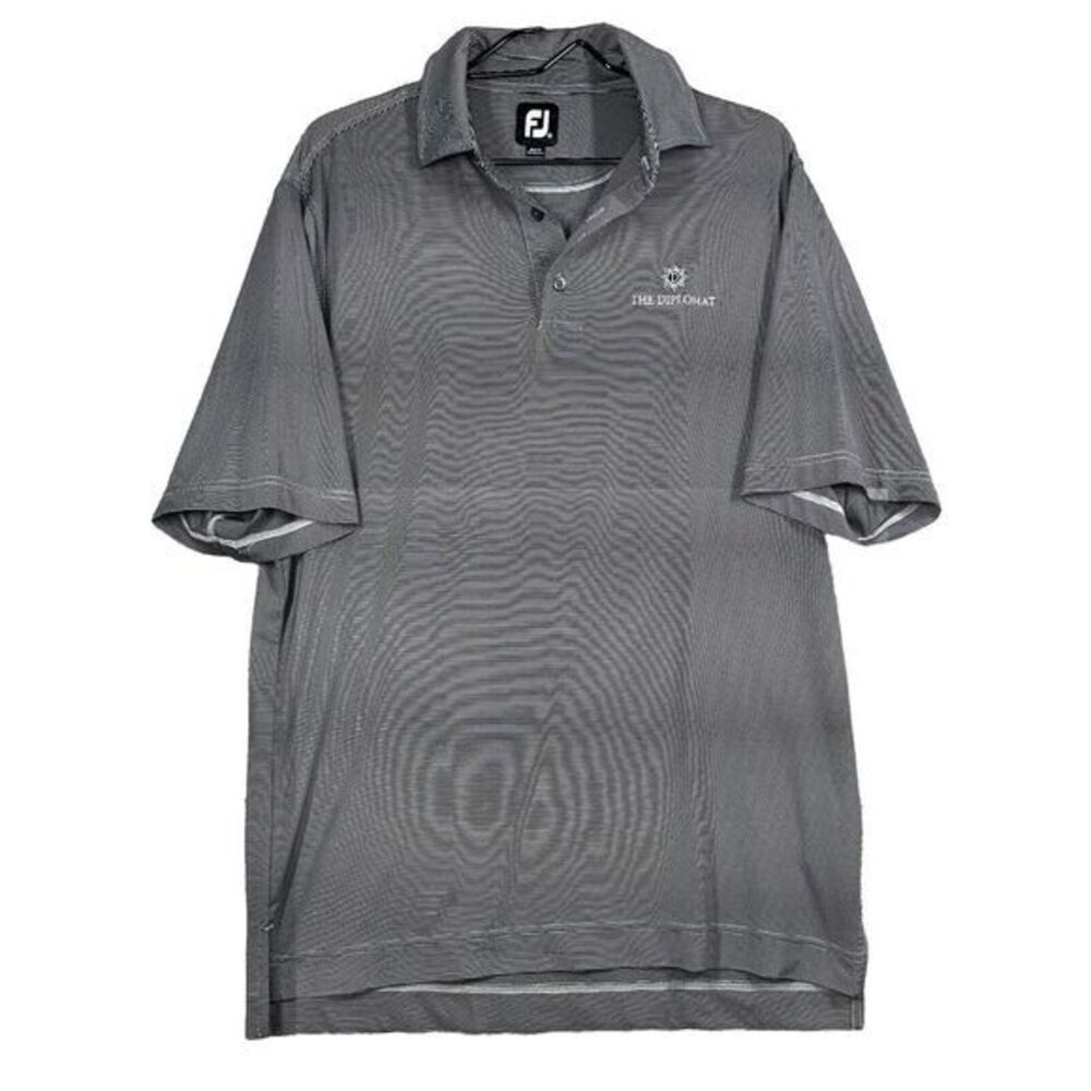 FOOTJOY Golf Polo Shirt Gray Striped Performance Men's Size Medium Short‎ Sleeve